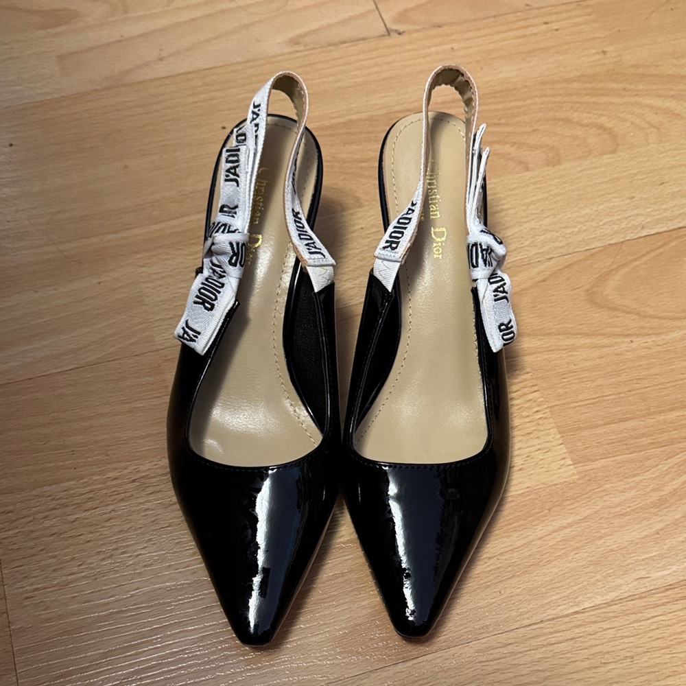 Dior Patent Black Slingback Heels